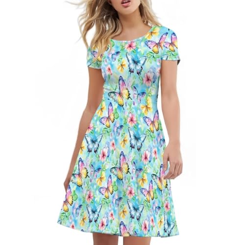 Image of AFPANQZ Womens Casual Summer Lightweight Vintage Dress Short Sleeve Midi Dress Knee-Long Luxury Formal Dress