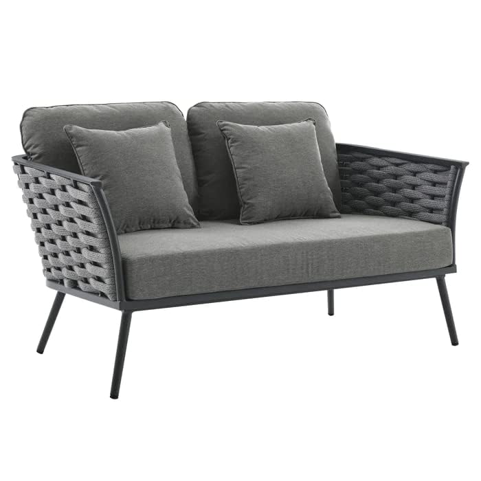 Image of 6 Seater Premium Rope Sofa Set with Center Table for Garden, Balcony, Patio, Terrace & Poolside | Handwoven All-Weather Rope Design on Rustproof Metal Frame (Grey)