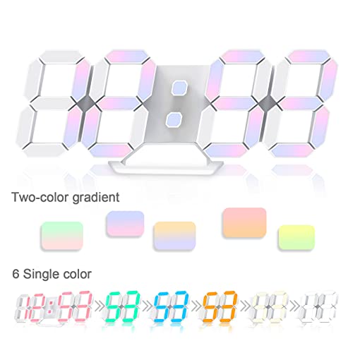 Epsky Led Digital Alarm Clock 3D Wall Clock Dimmable Without Noise Snooze Usb 12/24 Hours Date Remote Adjustable Night Light Bedroom Living Room Kitchen Office Colorful, Multicolor (Ck-Led1303) #TOP2