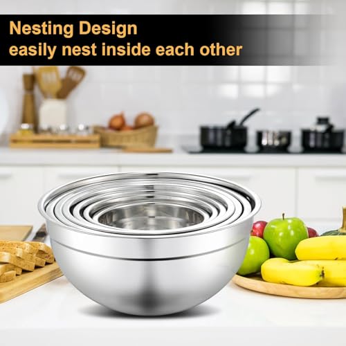 Image of hunnycook 7 Piece Mixing Bowl Set, Mixing Bowls with Lid, Stainless Steel Mixing Bowls for Baking, Size 0.7, 1.1, 1.5, 2.1, 3.5, 4, 4.5QT, Baking Bowl for Food Preparation, Mixing and Serving Foods