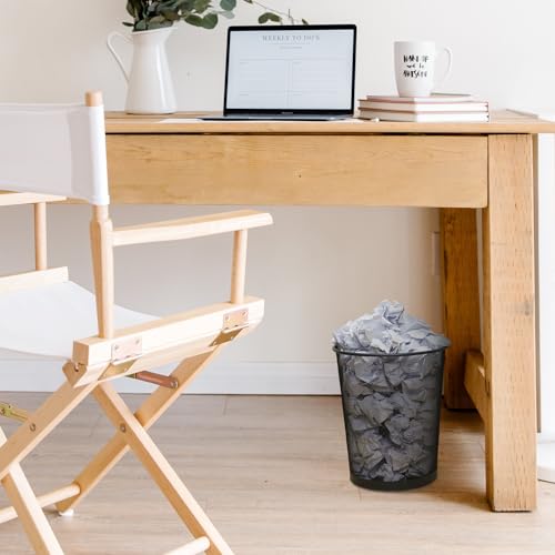 KEPLIN Round Trash Can Bin - 3 Pack Black Non-slip Mesh Bins | Waste Paper Bin | Sturdy Metal Bin Indoor Waste Bin for Home, Bedroom, Office, Bathroom, Living Room, Kitchen