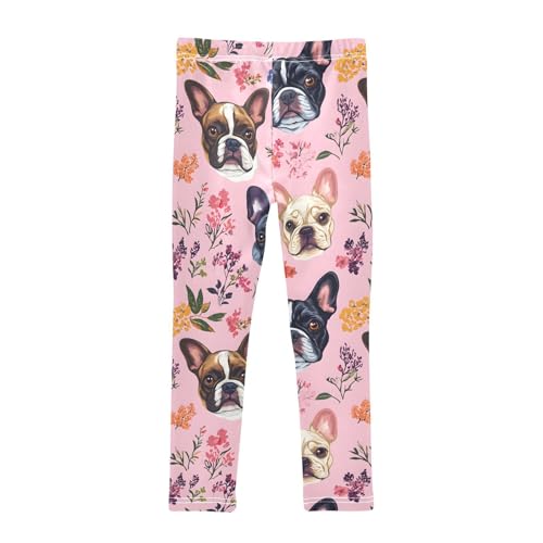 Cute Bulldog Flower Girls Leggings Soft Stretch Workout Yoga Dance Pants for Kids Casual Tights2