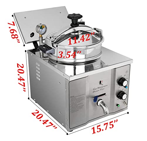 Preasion 16L High Pressure Fried Chicken Machine 110V Chicken Pressure Fryer Counter Top Electric Deep Fryer With Thermostat Food Oven Fryer, Fried Delicacies, Stainless Steel 3000W #TOP4