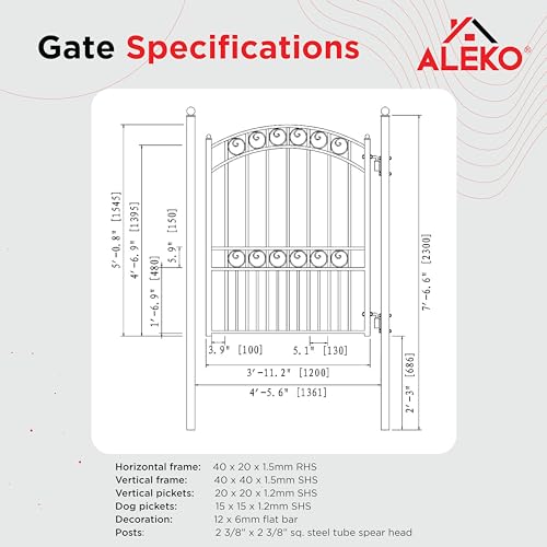 Image of ALEKO PGPAR Paris Style Ornamental Galvanized Steel Pedestrian Security Gate, Black, 5 x 4 Feet