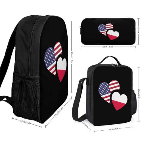 Poland U.S. Flag Classic Backpack Lunch Bag Pencil Case 3 Piece Set Travel Daypack2
