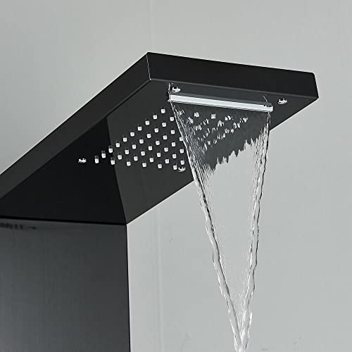 Sistema de Torre de Panel de Ducha de Acero Inoxidable con Lluvia, Cascada y Masaje por Chorros - Negro D miniatura 6