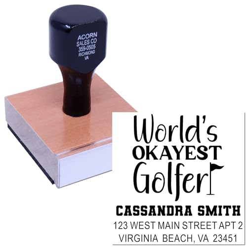 Image of Custom Wood Handle Rubber Stamp Okayest Golfer - Address Stamp for Cards | Any standard pad works. Manual Address Stamp. Personalized Golf Stamp. Up to 50 characters per line. One household per die.