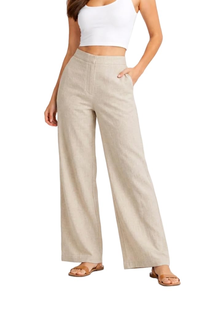 Women Korean Style Wide Leg Cotton Trouser Pants Straight Loose Fit Parallel Palazzo Casual Office Wear-picture-24