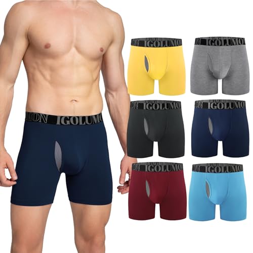 IGOLUMON Mens Boxer Briefs Underwear 6 Pack Breathable Boxer for Men with Fly Bamboo Rayon Briefs Tagless Soft Cool Trunks