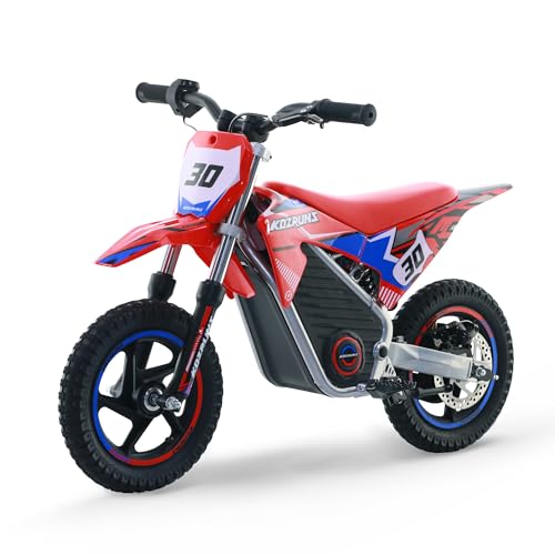 Racing Grade Electric Dirt Bike for Kids, Peak 400W Powerful Motorcycle for Ages 3-6, 36V 5.2Ah Lithium Battery, Dual Shock Absorption, 3 Speed Modes, Safe Disc Brake, 12Inch Off Road Tires, Red