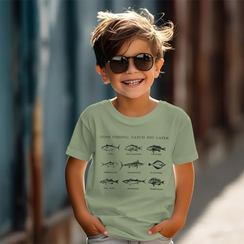 Ritatte Toddler Boy Gone Fishing Shirt Funny Fish Graphic Letter T-Shirt Kids Cute Farm Summer Short Sleeve Tees Tops3