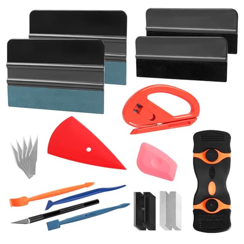 AiQInu Rakel für Folie, Rakelset 27 Stück zum Folieren, Rakel Set für Folierung mit Filzrakel Rakel, Präzisionsmesser,Cutter,Messer mit 5 Klingen, Folienrakel, für Fensterfolien und Auto Folien