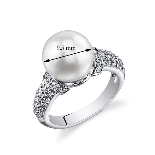 Dazzling Freshwater Cultured White Pearl Ring (8.5-9mm) Sterling Silver CZ Accent Sizes 5 to 93