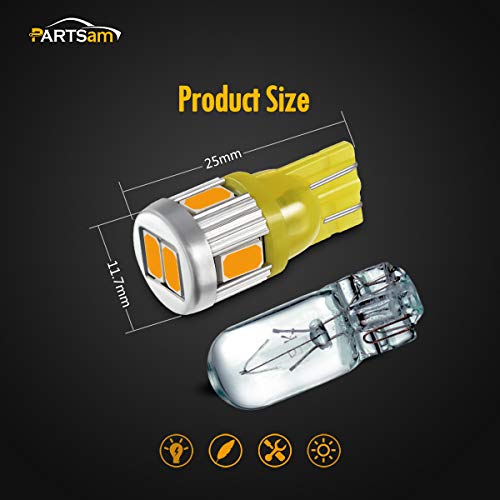 Partsam 2X T10 W5W 194 2825 Amber LED Light Bulbs 6-5730-SMD Car Truck Parking LED Parking Light Bulbs Side Door Courtesy Light Stepwell Light - Thumbnail 4