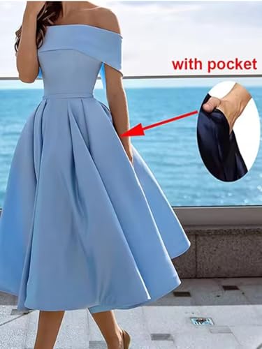 Modest Strapless Short Homecoming Dresses for Teens 2025 Satin A Line Off The Shoulder Tea Length Cocktail Dress3