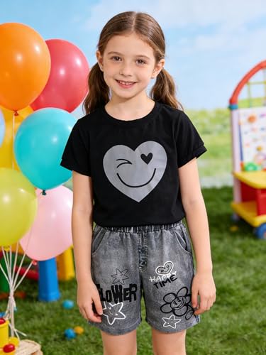 Image of Ayzozuy Kid Girl Clothes Shorts Set 2 Piece Outfits Summer Casual Short Sleeve Top and Shorts Set for Girls 4-7