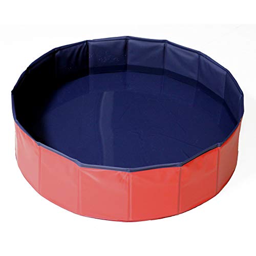 T Tocas Premium Perros plegables Piscinas para nadar Mascotas Piscina fresca Gatos Bañera, antideslizante, 80 cm x 20 cm, rojo y azul oscuro