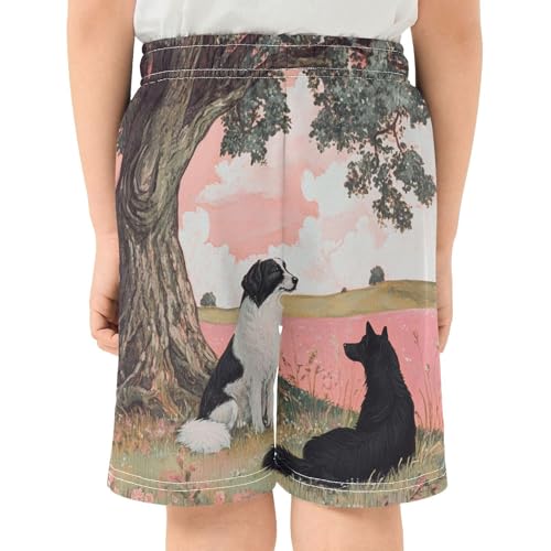 DOMIKING Collie Tree Pink Kids Shorts Pull-on Boys Shorts with Elastic Waist Casual Athletic Pants for Playwear Summer3