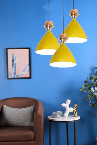 Image of Modern Yellow Dome Hanging Pendant Light for Ceiling, Aluminium, Antique Decor, E-27 Holder, (Bulb is not Included) 3 Light Cluster Set