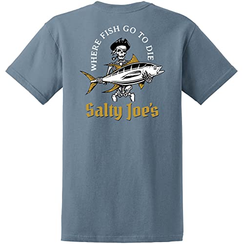 SALTY JOES Men's Ol' Angler Heavyweight Cotton Tees-Tall-4XLT-Stone Blue