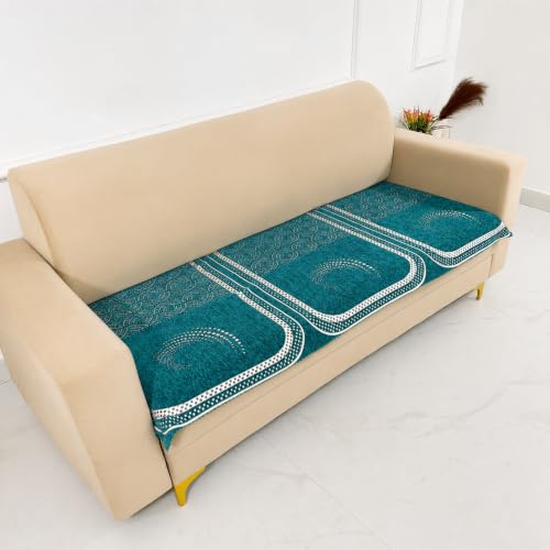 Image of Homerz Premium Chenille Fabric Sofa Cover | Soft, Durable & Dustproof | Decorative Couch Cover (Ghoomar Teal, 7 (3+2+2) Seater, Only Seat Cover)