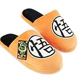 Get Trend Dragon Ball Z Slippers for Boys, Teens, Size 2.5–7, Plush Slip On Mules with Non Slip Sole, Indoor House Shoes, Goku Anime Gifts for Boys (6/7 US, Orange Dragon Ball)
