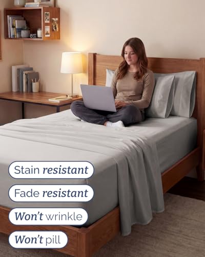 Image of Extra Deep Twin XL Sheet Set - 4 Piece Breathable & Cooling - Light Grey | Hotel Luxury Bed Sheets Set, Easy & Secure Fit, Ultra-Soft, Wrinkle & Fade Free, Comfy Sheets Set with Extra Deep Pockets