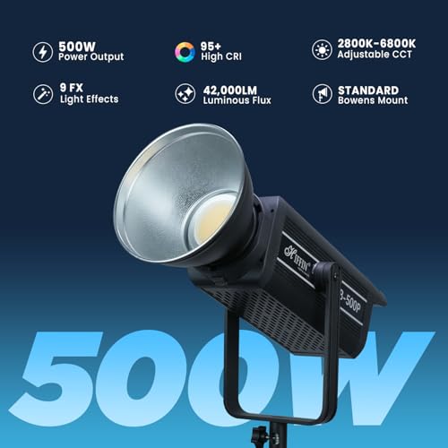Image of HIFFIN (COB-500P) 500W Bi-Color Continuous LED Video Light with Bowens Mount, Remote Control & Silent Cooling Fan, 2800K-6800K CCT, 42,000 Lumens, 9 FX Modes, 10-100% Dimmable, Ideal for Photography