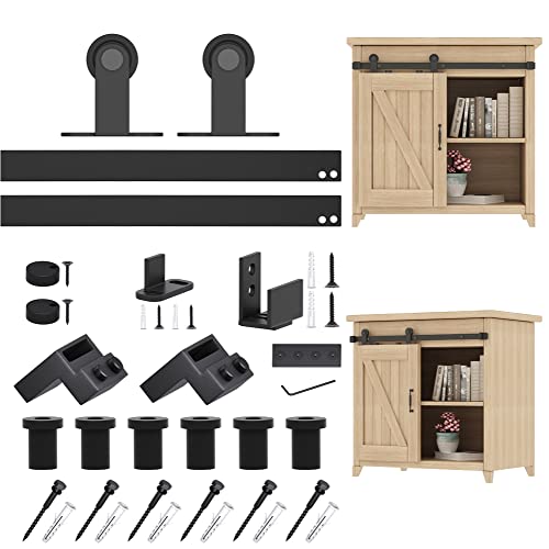 ZEKOO 2.5-8FT Super Mini Sliding Barn Door Hardware Kit Top Mounting Black Roller Rails for Closet TV Stand Furniture Storage Cabinet System (6FT, Single Door Kit)