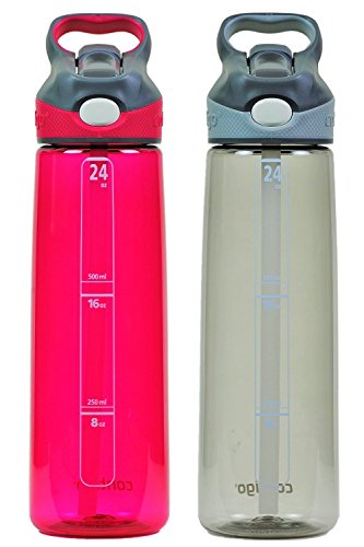 Contigo AUTOSPOUT Addison Reusable Water Bottle - Spout Shield Protects from Dirt - BPA-Free - Top Rack Dishwasher Safe - Great for Home and Travel - 24 Ounces, Smoke and Sangria (2 Pack)