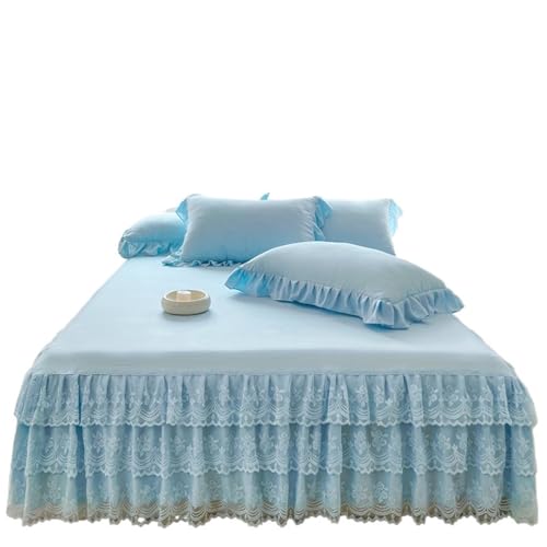 Romántica Falda de Cama de Encaje con Flores y Volantes de Tres Capas, Sábana con Cenefa con Tela Resistente a Las Arrugas y a la decoloración, Colcha de 16 Pulgadas(A,150x200x45cm Skirt)