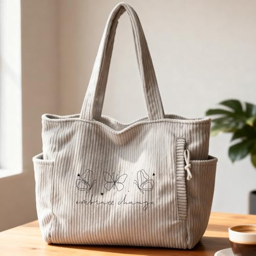 Bolso tote de pana estampado para mujer miniatura 3