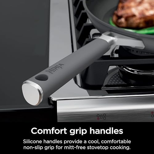 Ninja NeverStick Professional Hard-Anodized 10 Piece Pots & Pans Set, Nonstick Cookware Set, Durable, Oven Safe to 500°F, Slate Grey, C39500 - Thumbnail 3