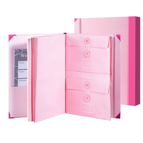 The Life Book Document Organizer - Binder for Important Documents with Labels in Case i Die Binder Accordion Expanding File Folder for Important Papers/Passports/Birth Certificates (Pink)