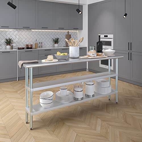 Image of AmGood Stainless Steel Work Table with 2 Shelves | NSF | Metal Utility Table (72 inch Long x 14 inch Deep)