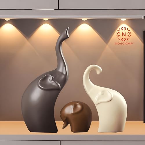 Image of NOSCOMP Home Decor Elephant Family Statue Ceramic Figures Showpieces for Home Decor - (Set of 3, Black, White, and Ginger)