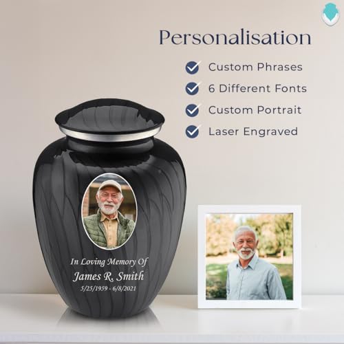 Image of Geturns - Adult Cremation Urns for Human Ashes I Large Pearl Black Photo Funeral Urn for Female and Male I 200 lbs