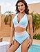 Blooming Jelly Womens High Waisted Bikini Tummy Control Color Block Swimsuits Two Piece Bathing Suit (L, Blue)