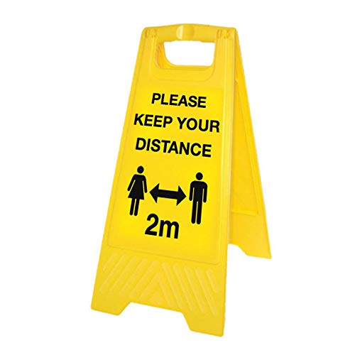 Caledonia Signs 58570 Please keep your distance (yellow free-standing floor sign)