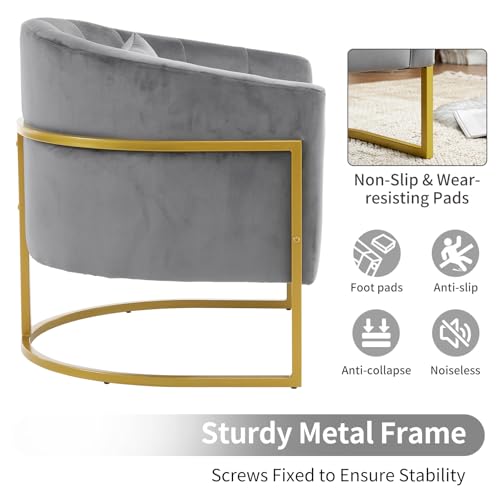 OmySalon Manicure Chair Velvet Vanity Chair, Gold Morden Metal Support w/Comfotable Armrest Pillow for Beauty Nail Salon Bedroom Living Room Office, 28.9''D x 25.9''W x 28.7''H(Grey)