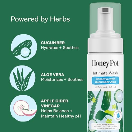 Image of The Honey Pot Company - Feminine Wash - Herbal Infused - Sensitive Skin Types - PH Balanced Plant Based Hygiene Products - Sensitive w /Cucumber Aloe - 5.51 Fluid Oz.