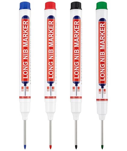 Image of 4 Pack Deep Hole Marker Pen, Tracer Marker Pen, Carpenter Pencil, Long Nib Marker for Wood, Metal, Concrete, Professional Construction Tools, Industrial Use, DIY Projects