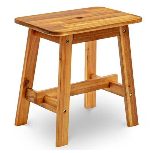 BEEFURNI Rectangular Acacia Wood Stool, Small Bench Seat, Small End Table Stool; Bathroom Stool Wood; Plant Stool; Makeup Stool; Perfect Size for Your Living Room, Bathroom, Kitchen, 1-Year Warranty