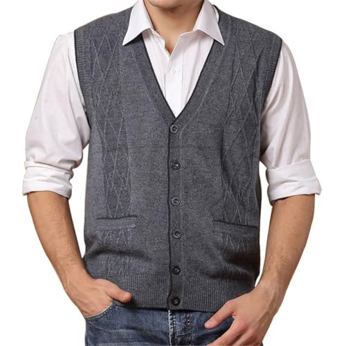 Men's Wool Cardigan Vest Autumn Winter Solid Business V-Neck Knitted Sleeveless Vest2