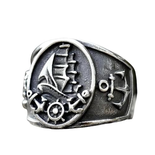 Nouveau Bague D'ancre De Bateau De Motard Viking Pour Hommes, Mode Chic Fantaisie Halloween Bijoux Vintage