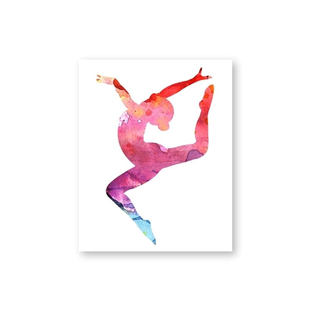 Ling88 Tableau Decoration Murale, Gymnastique Mur Art Toile Affiches Imprime Gymnaste Citation Signe Peinture Coloré Aquarelle Mur Photos Décoration