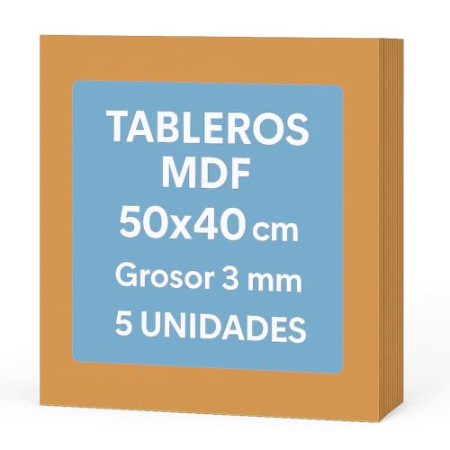Tableros MDF de 3 mm (Madera DM) – Pack de Planchas Finas para Manualidades, Corte Láser, Bricolaje, Maquetas, Marquetería, Artesanía, Modelismo, Calado y Decoración (50x40-5 unidades)