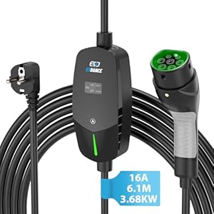 chargeur voiture electrique 3.68kw [6.1m|6 16a] iec 62196 2 câble de charge portable de type 2 avec sac de transport pour ev phev & pev, avec écran oled, Étanchéité ip66 evdance