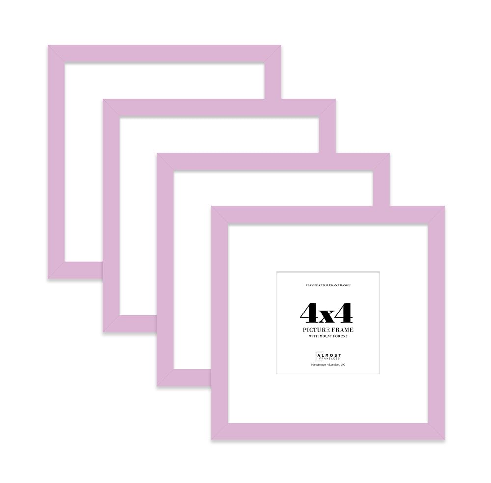 4x4 Lilac Picture Frame with Mount for 2x2 Photos, Prints - Modern Square Wall Frame, Set of 4