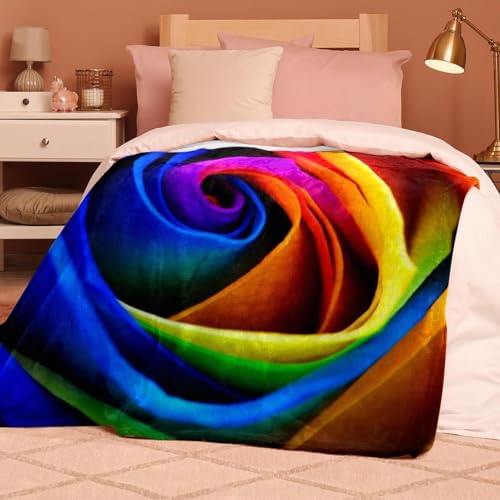 Plaid polaire fleur arc-en-ciel couverture douce à offrir pour chaises - 8
